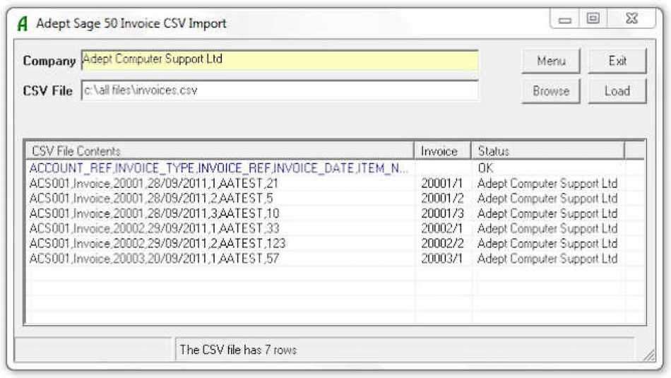 The Adept Sage 50 Invoice CSV Import Tool is a really useful add-on!